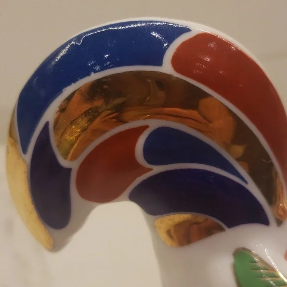 Vintage Set of 2 Unbranded Rooster and Parrot Ceramic Multi Color Gold - Picture 15 of 16